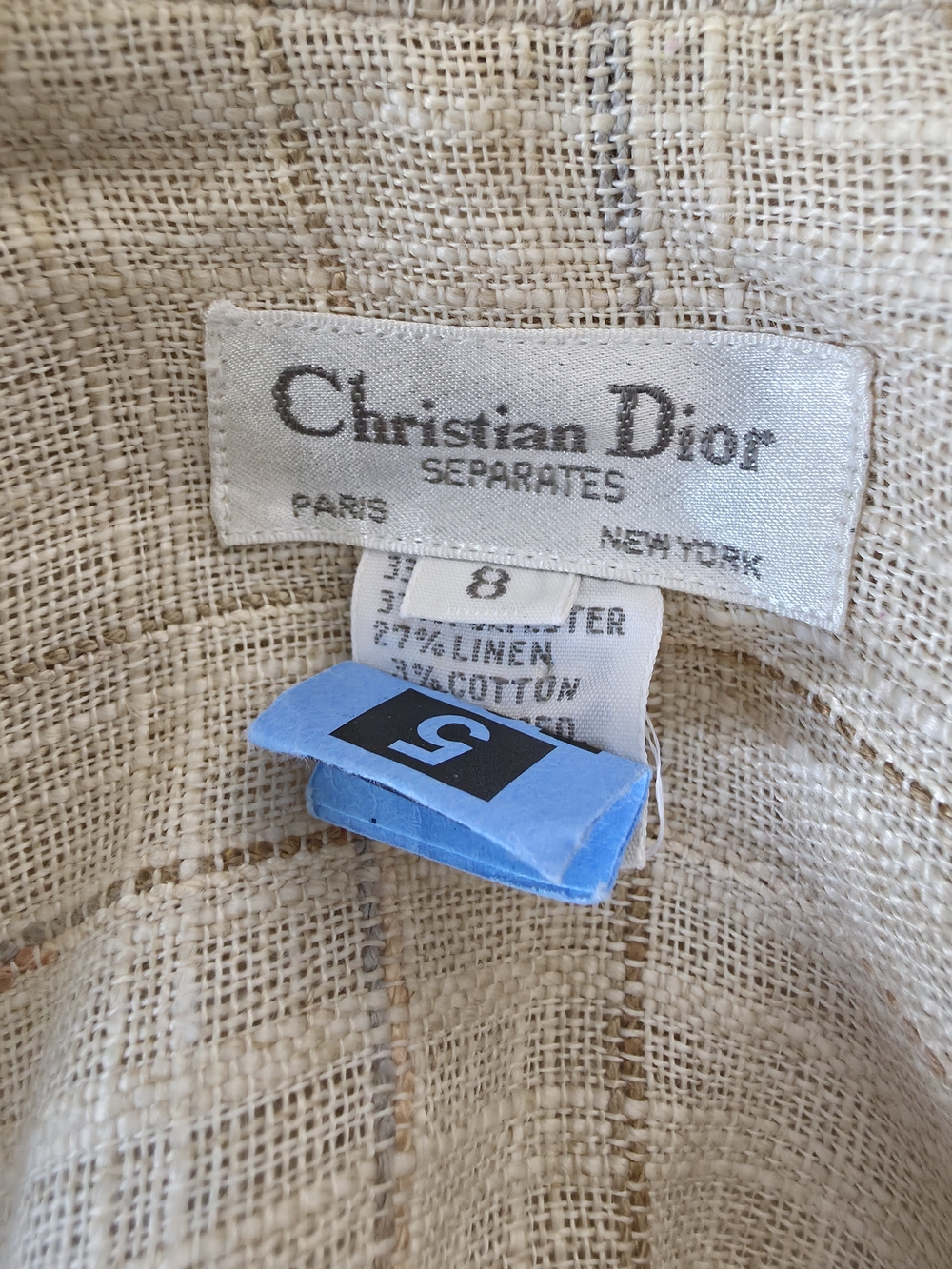 Vintage Christian Dior Separates Plaid Linen Blend Blazer Jacket Cream Beige - 8 - Picture 10 of 11